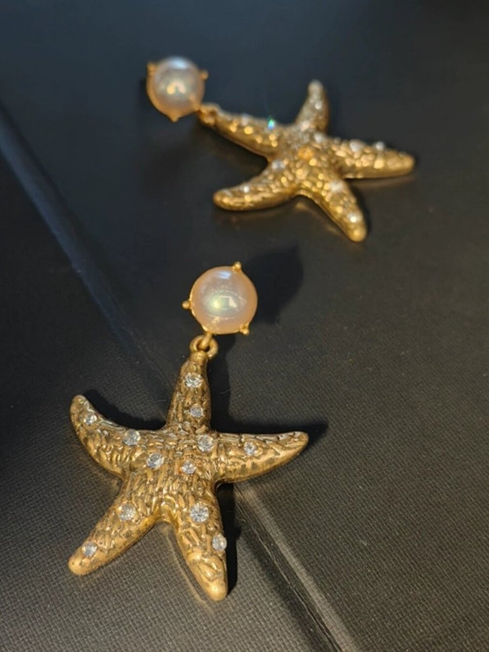 SAINT LAURENT Gold-Tone Starfish Crystal Drop Earrings